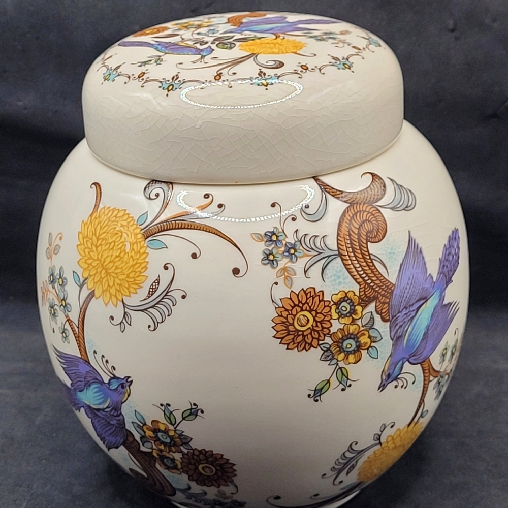 Vintage Sadler England Staffordshire Ginger Jar Blue Birds Floral Ceramic 5”
